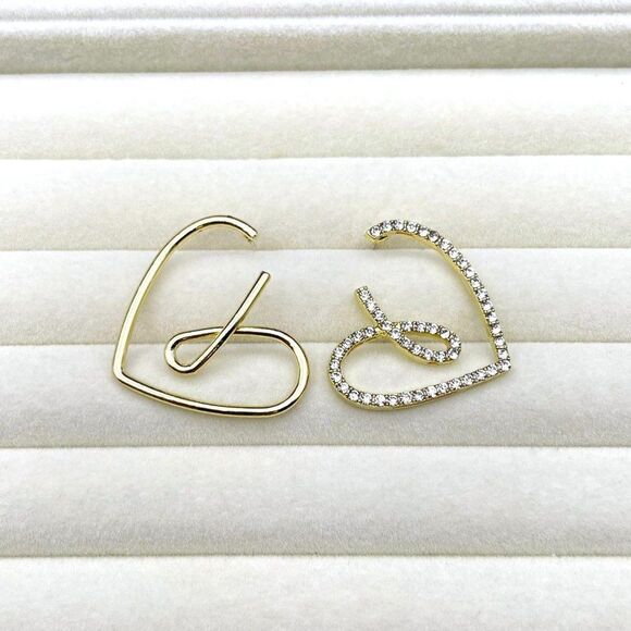 Yellow Gold and White Diamond Crystal Mismatched Heart Post Back Drop Earrings - Picture 4 of 10